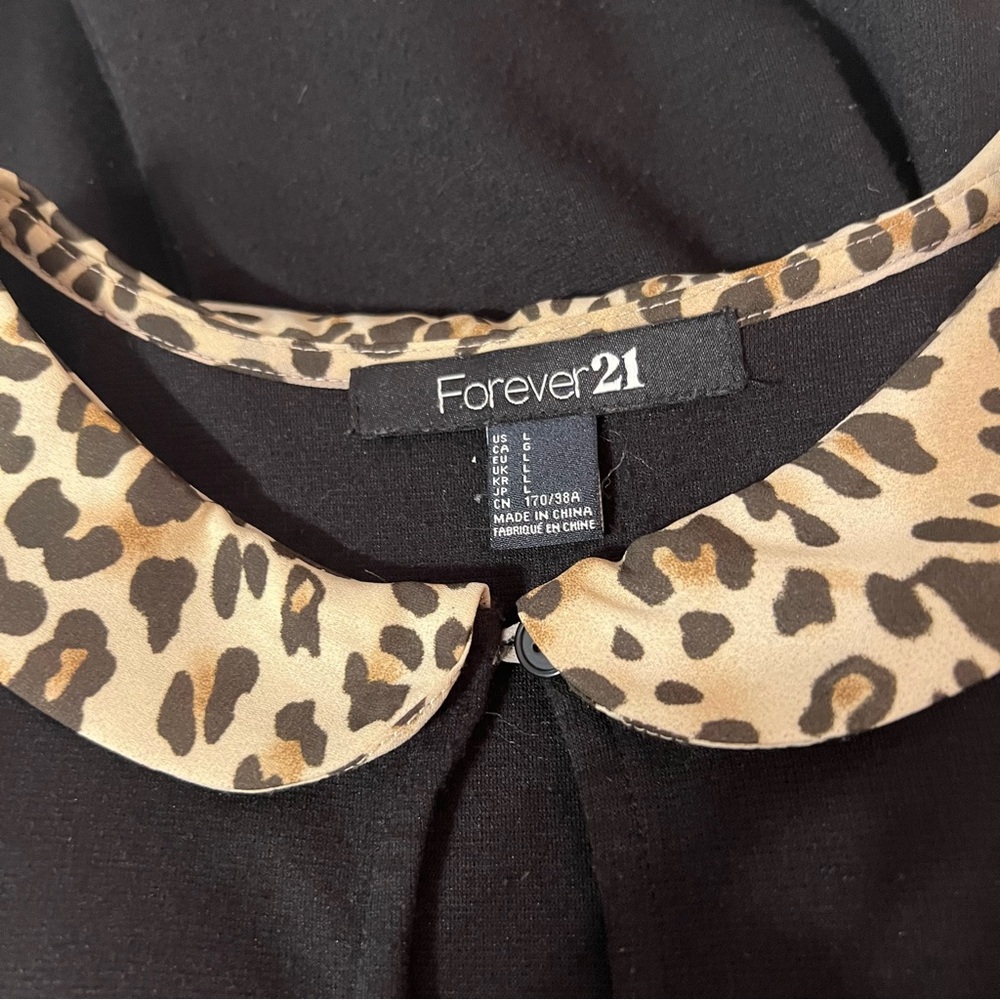 Forever 21 Black Babydoll Dress with Leopard Print Collar